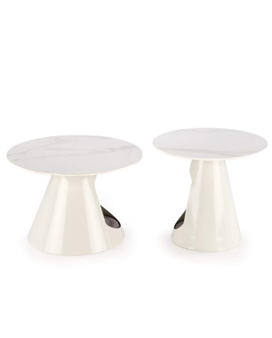 Stoliki kawowe Osario 2w1, biały marmur, okrągłe, metalowa biała podstawa, HALMAR Stoliki kawowe Osario 2w1, biały marmur, okrągłe, metalowa biała podstawa, HALMAR