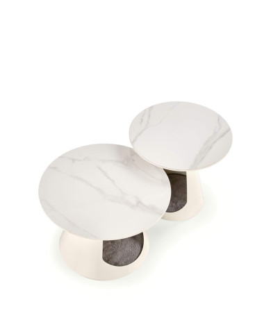Stoliki kawowe Osario 2w1, biały marmur, okrągłe, metalowa biała podstawa, HALMAR Stoliki kawowe Osario 2w1, biały marmur, okrągłe, metalowa biała podstawa, HALMAR