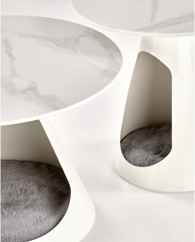 Stoliki kawowe Osario 2w1, biały marmur, okrągłe, metalowa biała podstawa, HALMAR Stoliki kawowe Osario 2w1, biały marmur, okrągłe, metalowa biała podstawa, HALMAR