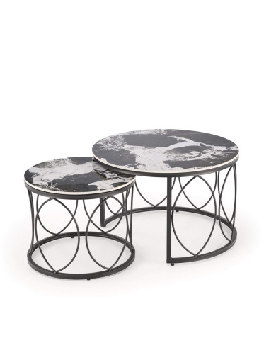 Stoliki kawowe Alexandra 2w1, czarny marmur, okrągłe, metalowa czarna podstawa, HALMAR Stoliki kawowe Alexandra 2w1, czarny marmur, okrągłe, metalowa czarna podstawa, HALMAR