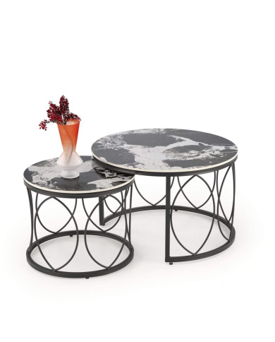 Stoliki kawowe Alexandra 2w1, czarny marmur, okrągłe, metalowa czarna podstawa, HALMAR Stoliki kawowe Alexandra 2w1, czarny marmur, okrągłe, metalowa czarna podstawa, HALMAR
