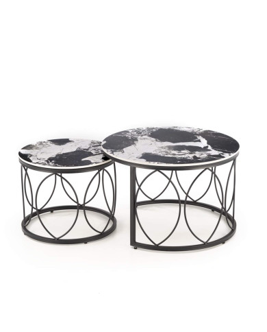 Stoliki kawowe Alexandra 2w1, czarny marmur, okrągłe, metalowa czarna podstawa, HALMAR Stoliki kawowe Alexandra 2w1, czarny marmur, okrągłe, metalowa czarna podstawa, HALMAR