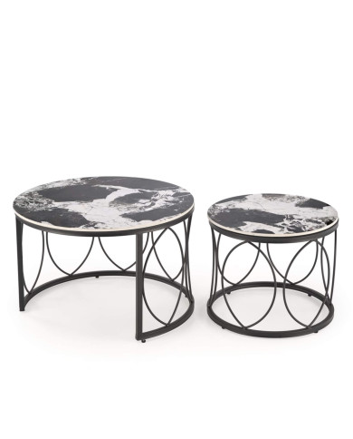 Stoliki kawowe Alexandra 2w1, czarny marmur, okrągłe, metalowa czarna podstawa, HALMAR Stoliki kawowe Alexandra 2w1, czarny marmur, okrągłe, metalowa czarna podstawa, HALMAR