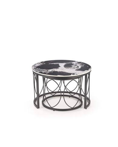 Stoliki kawowe Alexandra 2w1, czarny marmur, okrągłe, metalowa czarna podstawa, HALMAR Stoliki kawowe Alexandra 2w1, czarny marmur, okrągłe, metalowa czarna podstawa, HALMAR