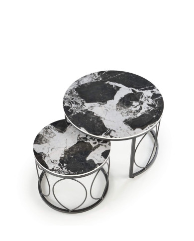 Stoliki kawowe Alexandra 2w1, czarny marmur, okrągłe, metalowa czarna podstawa, HALMAR Stoliki kawowe Alexandra 2w1, czarny marmur, okrągłe, metalowa czarna podstawa, HALMAR