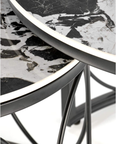 Stoliki kawowe Alexandra 2w1, czarny marmur, okrągłe, metalowa czarna podstawa, HALMAR Stoliki kawowe Alexandra 2w1, czarny marmur, okrągłe, metalowa czarna podstawa, HALMAR