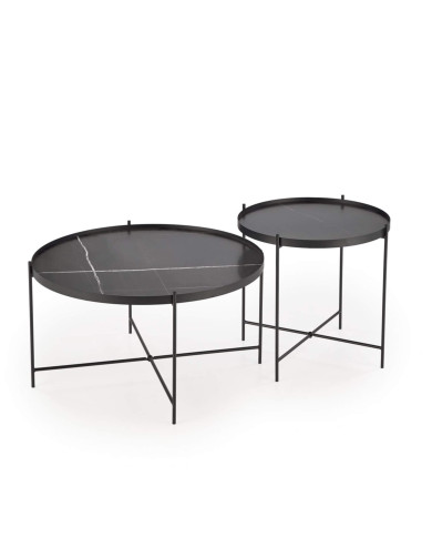 Stoliki kawowe Julieta 2w1, czarny marmur, okrągłe, metalowa czarna podstawa, HALMAR Stoliki kawowe Julieta 2w1, czarny marmur, okrągłe, metalowa czarna podstawa, HALMAR