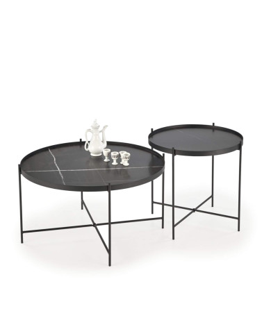 Stoliki kawowe Julieta 2w1, czarny marmur, okrągłe, metalowa czarna podstawa, HALMAR Stoliki kawowe Julieta 2w1, czarny marmur, okrągłe, metalowa czarna podstawa, HALMAR