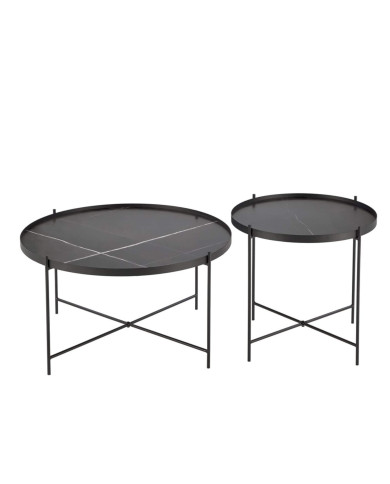 Stoliki kawowe Julieta 2w1, czarny marmur, okrągłe, metalowa czarna podstawa, HALMAR Stoliki kawowe Julieta 2w1, czarny marmur, okrągłe, metalowa czarna podstawa, HALMAR