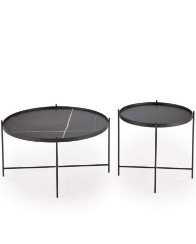 Stoliki kawowe Julieta 2w1, czarny marmur, okrągłe, metalowa czarna podstawa, HALMAR Stoliki kawowe Julieta 2w1, czarny marmur, okrągłe, metalowa czarna podstawa, HALMAR