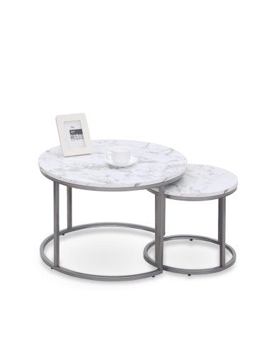 Stoliki kawowe Paola 2w1, biały marmur, okrągłe, metalowa srebrna podstawa, HALMAR Stoliki kawowe Paola 2w1, biały marmur, okrągłe, metalowa srebrna podstawa, HALMAR