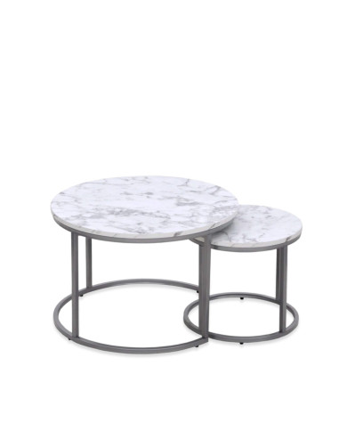 Stoliki kawowe Paola 2w1, biały marmur, okrągłe, metalowa srebrna podstawa, HALMAR Stoliki kawowe Paola 2w1, biały marmur, okrągłe, metalowa srebrna podstawa, HALMAR