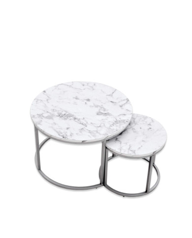 Stoliki kawowe Paola 2w1, biały marmur, okrągłe, metalowa srebrna podstawa, HALMAR Stoliki kawowe Paola 2w1, biały marmur, okrągłe, metalowa srebrna podstawa, HALMAR