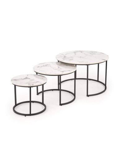 Stoliki kawowe Gilda 3w1, okrągłe, biały marmur, metalowa czarna podstawa, HALMAR Stoliki kawowe Gilda 3w1, okrągłe, biały marmur, metalowa czarna podstawa, HALMAR