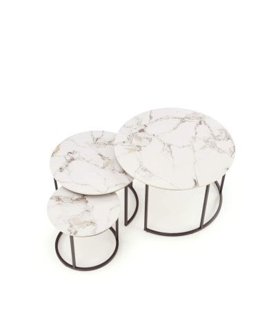 Stoliki kawowe Gilda 3w1, okrągłe, biały marmur, metalowa czarna podstawa, HALMAR Stoliki kawowe Gilda 3w1, okrągłe, biały marmur, metalowa czarna podstawa, HALMAR