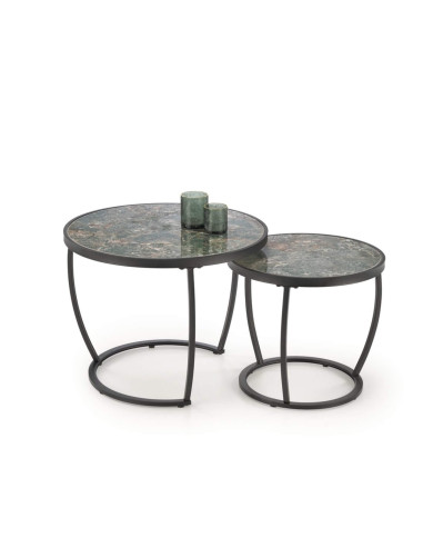 Stoliki kawowe Ines 2w1, okrągłe, zielony marmur, metalowa czarna podstawa, HALMAR Stoliki kawowe Ines 2w1, okrągłe, zielony marmur, metalowa czarna podstawa, HALMAR