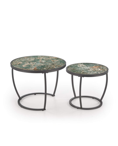 Stoliki kawowe Ines 2w1, okrągłe, zielony marmur, metalowa czarna podstawa, HALMAR Stoliki kawowe Ines 2w1, okrągłe, zielony marmur, metalowa czarna podstawa, HALMAR