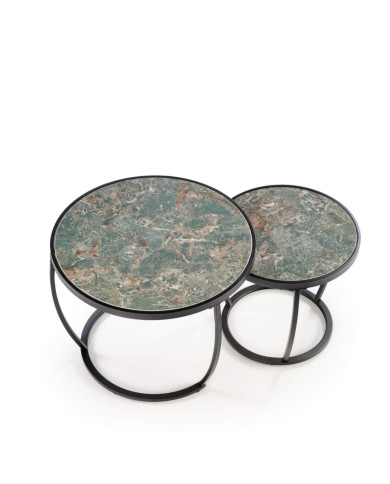 Stoliki kawowe Ines 2w1, okrągłe, zielony marmur, metalowa czarna podstawa, HALMAR Stoliki kawowe Ines 2w1, okrągłe, zielony marmur, metalowa czarna podstawa, HALMAR