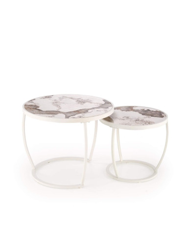 Stoliki kawowe Ines 2w1, okrągłe, beżowy marmur, metalowa czarna podstawa, HALMAR Stoliki kawowe Ines 2w1, okrągłe, beżowy marmur, metalowa czarna podstawa, HALMAR