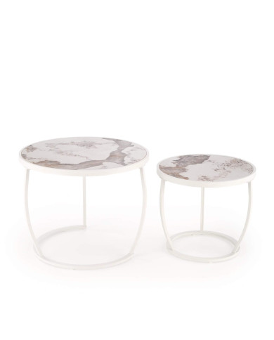Stoliki kawowe Ines 2w1, okrągłe, beżowy marmur, metalowa czarna podstawa, HALMAR Stoliki kawowe Ines 2w1, okrągłe, beżowy marmur, metalowa czarna podstawa, HALMAR