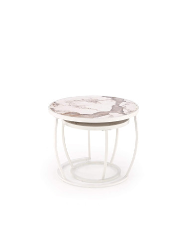 Stoliki kawowe Ines 2w1, okrągłe, beżowy marmur, metalowa czarna podstawa, HALMAR Stoliki kawowe Ines 2w1, okrągłe, beżowy marmur, metalowa czarna podstawa, HALMAR