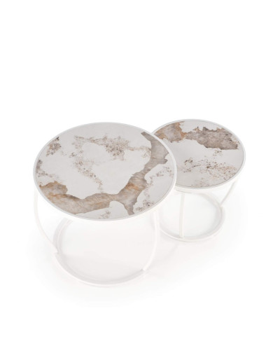 Stoliki kawowe Ines 2w1, okrągłe, beżowy marmur, metalowa czarna podstawa, HALMAR Stoliki kawowe Ines 2w1, okrągłe, beżowy marmur, metalowa czarna podstawa, HALMAR