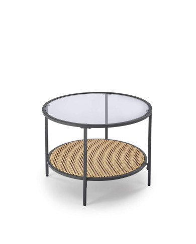 Stolik kawowy Dakota, okrągły, rattan syntetyczny/szkło, czarna metalowa rama, HALMAR Stolik kawowy Dakota, okrągły, rattan syntetyczny/szkło, czarna metalowa rama, HALMAR