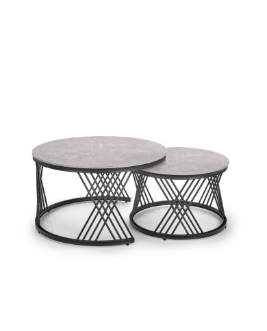 Stoliki kawowe Flamingo 2w1, popielate, okrągłe, metalowa czarna podstawa, HALMAR Stoliki kawowe Flamingo 2w1, popielate, okrągłe, metalowa czarna podstawa, HALMAR