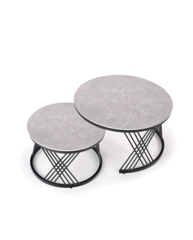 Stoliki kawowe Flamingo 2w1, popielate, okrągłe, metalowa czarna podstawa, HALMAR Stoliki kawowe Flamingo 2w1, popielate, okrągłe, metalowa czarna podstawa, HALMAR