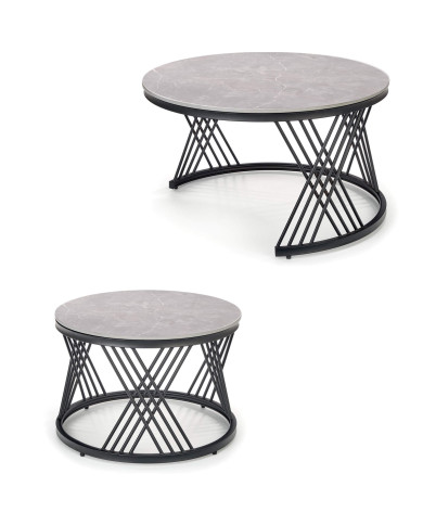 Stoliki kawowe Flamingo 2w1, popielate, okrągłe, metalowa czarna podstawa, HALMAR Stoliki kawowe Flamingo 2w1, popielate, okrągłe, metalowa czarna podstawa, HALMAR