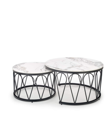 Stoliki kawowe Formosa 2w1, okrągłe, biały marmur, metalowa czarna podstawa, HALMAR Stoliki kawowe Formosa 2w1, okrągłe, biały marmur, metalowa czarna podstawa, HALMAR