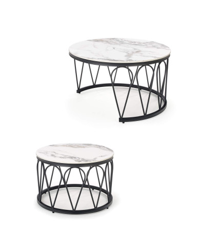 Stoliki kawowe Formosa 2w1, okrągłe, biały marmur, metalowa czarna podstawa, HALMAR Stoliki kawowe Formosa 2w1, okrągłe, biały marmur, metalowa czarna podstawa, HALMAR