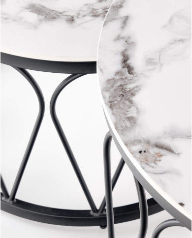 Stoliki kawowe Formosa 2w1, okrągłe, biały marmur, metalowa czarna podstawa, HALMAR Stoliki kawowe Formosa 2w1, okrągłe, biały marmur, metalowa czarna podstawa, HALMAR