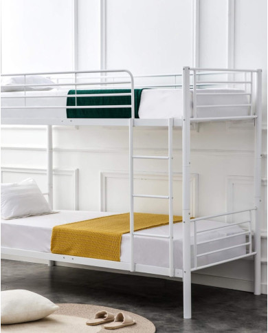 Łóżko piętrowe Bunky, metalowe, ze stelażem, o powierzchni 90x200 cm, białe, HALMAR Łóżko piętrowe Bunky, metalowe, ze stelażem, o powierzchni 90x200 cm, białe, HALMAR