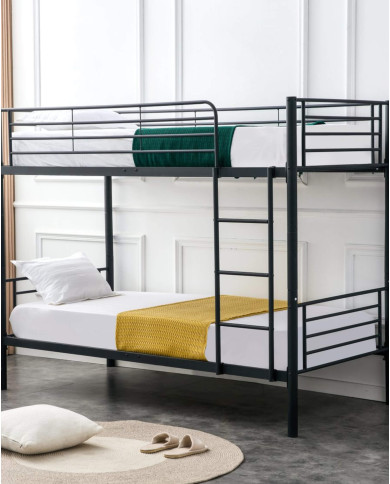 Łóżko piętrowe Bunky, metalowe, ze stelażem, o powierzchni 90x200 cm, czarne, HALMAR Łóżko piętrowe Bunky, metalowe, ze stelażem, o powierzchni 90x200 cm, czarne, HALMAR