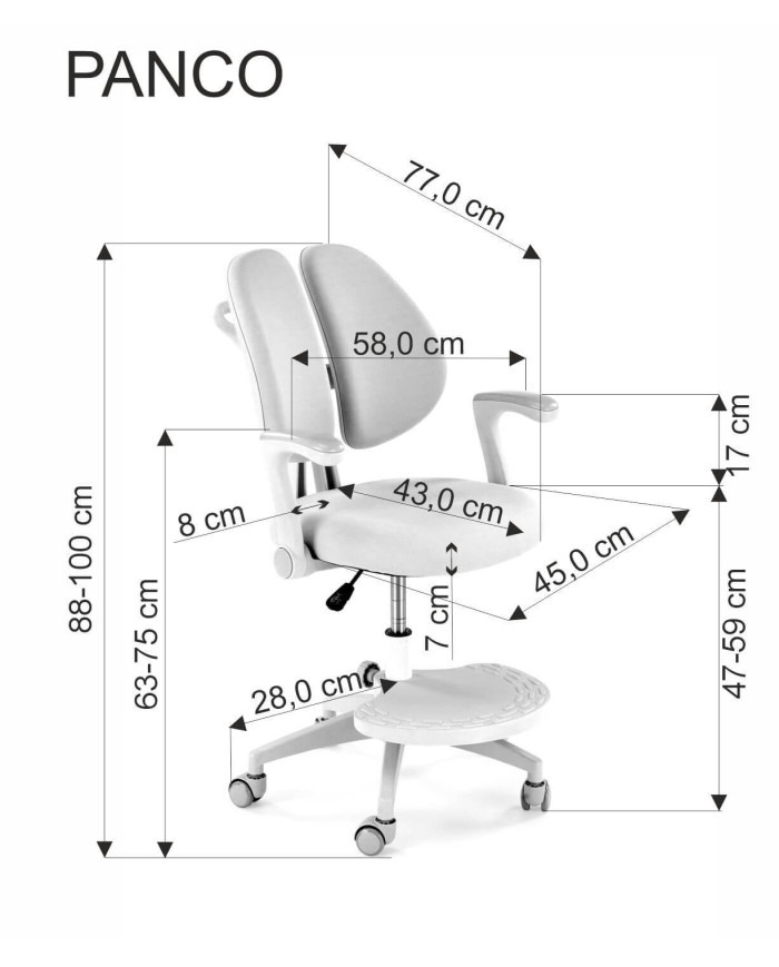Fotel biurowy Panco, z podłokietnikami, młodzieżowy, różowy, regulacja wysokości oparcia siedziska i podnóżka, HALMAR