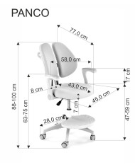 Fotel biurowy Panco, z podłokietnikami, młodzieżowy, różowy, regulacja wysokości oparcia siedziska i podnóżka, HALMAR