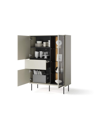 Witryna niska Epiro EP-01, 2d1s1w, z oświetleniem, 3 drzwi, szuflada, kaszmir/dąb ciemny, LENART Witryna niska Epiro EP-01, 2d1s1w, z oświetleniem, 3 drzwi, szuflada, kaszmir/dąb ciemny, LENART