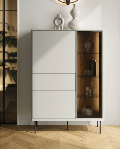 Witryna niska Epiro EP-01, 2d1s1w, z oświetleniem, 3 drzwi, szuflada, kaszmir/dąb ciemny, LENART Witryna niska Epiro EP-01, 2d1s1w, z oświetleniem, 3 drzwi, szuflada, kaszmir/dąb ciemny, LENART