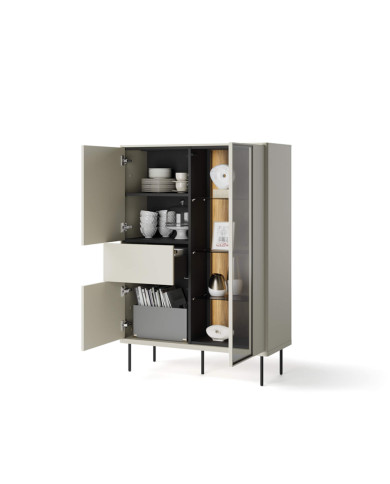 Witryna niska Epiro EP-02, 2d1s1w, z oświetleniem, 3 drzwi, szuflada, kaszmir/dąb ciemny, LENART Witryna niska Epiro EP-02, 2d1s1w, z oświetleniem, 3 drzwi, szuflada, kaszmir/dąb ciemny, LENART