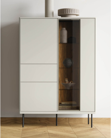 Witryna niska Epiro EP-02, 2d1s1w, z oświetleniem, 3 drzwi, szuflada, kaszmir/dąb ciemny, LENART Witryna niska Epiro EP-02, 2d1s1w, z oświetleniem, 3 drzwi, szuflada, kaszmir/dąb ciemny, LENART