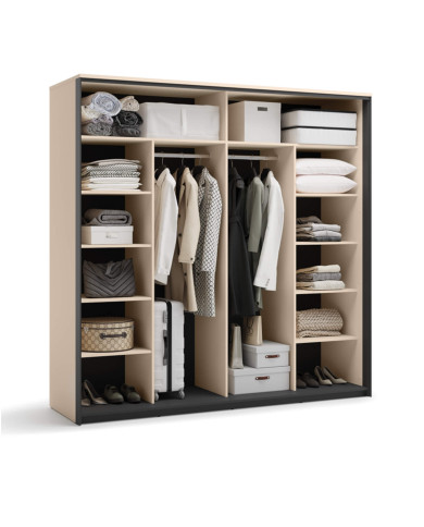 Szafa przesuwna Enna EN-01, 2-drzwiowa, z oświetleniem, beż piaskowy/ czarny, LENART Szafa przesuwna Enna EN-01, 2-drzwiowa, z oświetleniem, beż piaskowy/ czarny, LENART