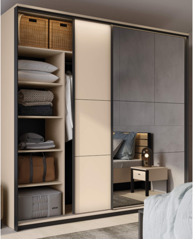 Szafa przesuwna Enna EN-01, 2-drzwiowa, z oświetleniem, beż piaskowy/ czarny, LENART Szafa przesuwna Enna EN-01, 2-drzwiowa, z oświetleniem, beż piaskowy/ czarny, LENART