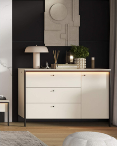 Szafa Enna EN-06, 4-drzwiowa, z oświetleniem, beż piaskowy/ czarny, LENART Szafa Enna EN-06, 4-drzwiowa, z oświetleniem, beż piaskowy/ czarny, LENART