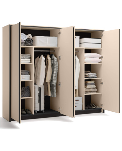 Szafa Enna EN-06, 4-drzwiowa, z oświetleniem, beż piaskowy/ czarny, LENART Szafa Enna EN-06, 4-drzwiowa, z oświetleniem, beż piaskowy/ czarny, LENART