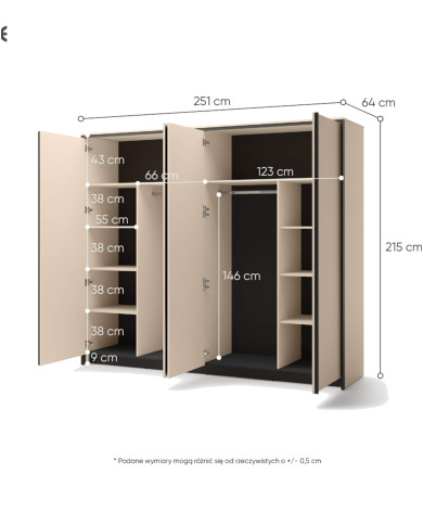 Szafa Enna EN-06, 4-drzwiowa, z oświetleniem, beż piaskowy/ czarny, LENART Szafa Enna EN-06, 4-drzwiowa, z oświetleniem, beż piaskowy/ czarny, LENART