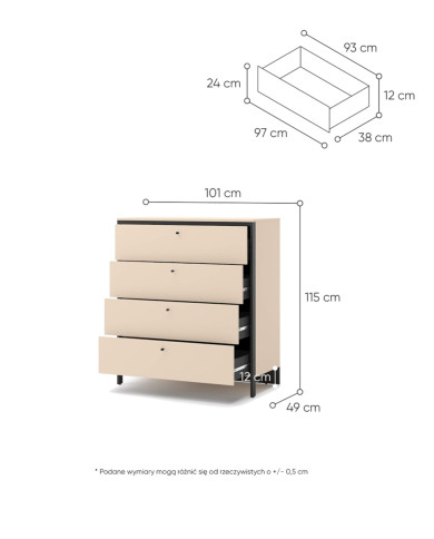 Komoda Enna EN-03, szuflady, oświetlenie, beż piaskowy/ czarny, LENART Komoda Enna EN-03, szuflady, oświetlenie, beż piaskowy/ czarny, LENART