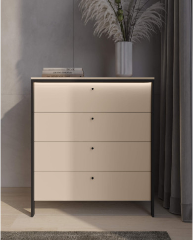 Komoda Enna EN-03, szuflady, oświetlenie, beż piaskowy/ czarny, LENART Komoda Enna EN-03, szuflady, oświetlenie, beż piaskowy/ czarny, LENART