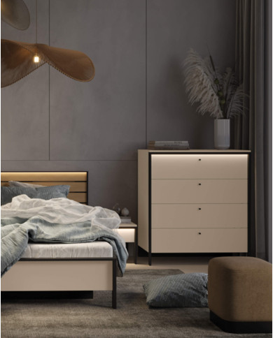 Komoda Enna EN-03, szuflady, oświetlenie, beż piaskowy/ czarny, LENART Komoda Enna EN-03, szuflady, oświetlenie, beż piaskowy/ czarny, LENART