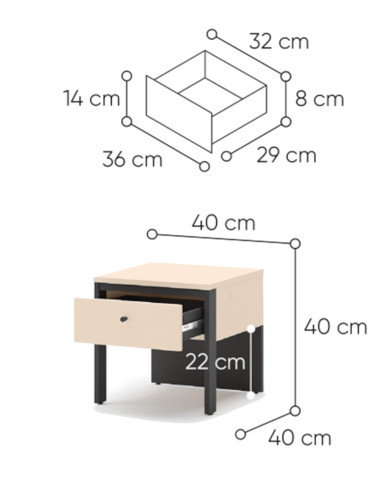 Szafka nocna Enna EN-05, z oświetleniem, szufladą i wnęką, beż piaskowy/ czarny, LENART